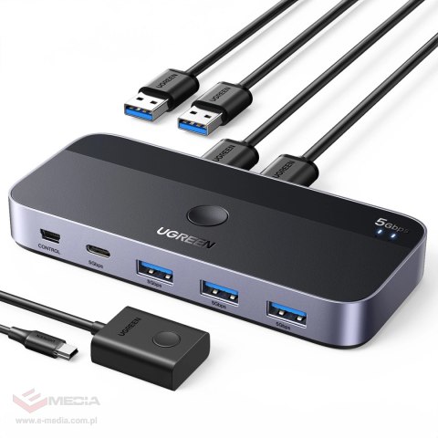 Przełącznik switch Ugreen CM662 USB 3.0 switch 2-in-4 + 2x kabel USB-A - czarny