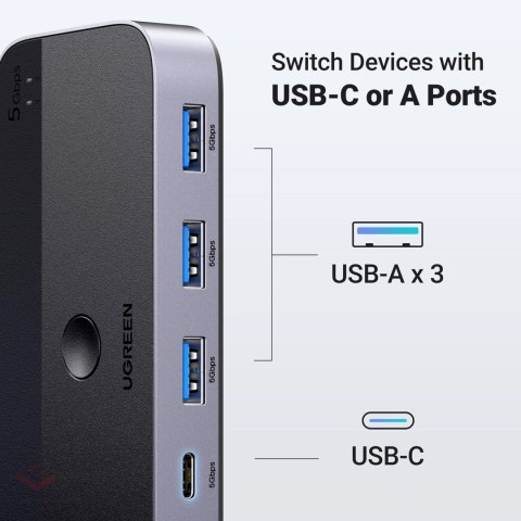 Przełącznik switch Ugreen CM662 USB 3.0 switch 2-in-4 + 2x kabel USB-A - czarny