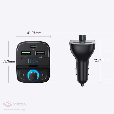 Ugreen Transmiter FM Bluetooth 5.0 ładowarka samochodowa MP3 3x USB TF micro SD 4,8 A czarny (CD229)