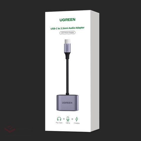 Ugreen adapter audio przejściówka USB Typ C (męski) - USB Typ C PD QC (żeński) + mini jack 3,5mm (żeński) szary (CM231)