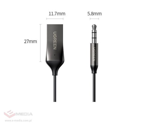 Ugreen odbiornik dźwięku Bluetooth 5.3 kabel USB adapter audio AUX jack czarny (70601 CM309)