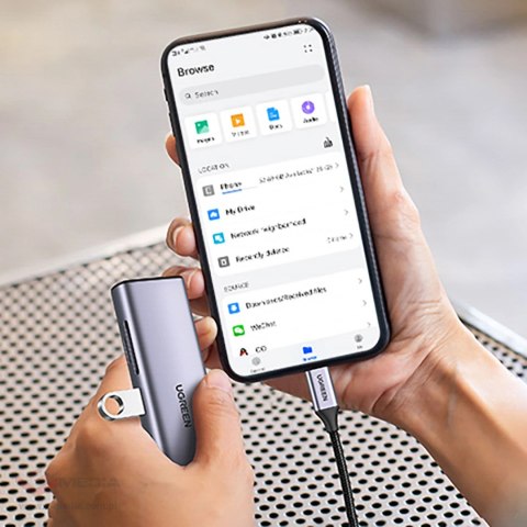 Adapter Ugreen CM512 90568 USB-C - 2x USB-A 3.0 / HDMI / RJ45 / czytnik kart SD i TF / USB-C PD 100W - szary