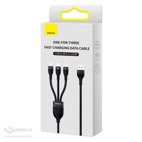 Baseus Flash Series II kabel USB - USB Typ C / Lightning / micro USB 100 W 1,2 m czarny (CASS030001)