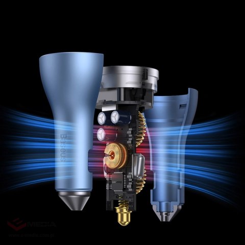 Baseus Golden Contactor Pro ładowarka samochodowa USB-A + 2x USB-C 65W QC4.0 niebieski (CGJP010003)