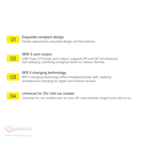 Baseus Golden Contactor Pro ładowarka samochodowa USB-A + 2x USB-C 65W QC4.0 niebieski (CGJP010003)