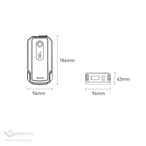 Baseus powerbank Power Starter Jump Starter urządzenie rozruchowe booster 20000mAh 12V (2000A / 1000A) + kable krokodylki czarny