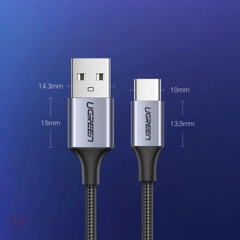 Kabel Ugreen US288 60127 USB-A / USB-C QC 3.0 3A 1.5m - szary