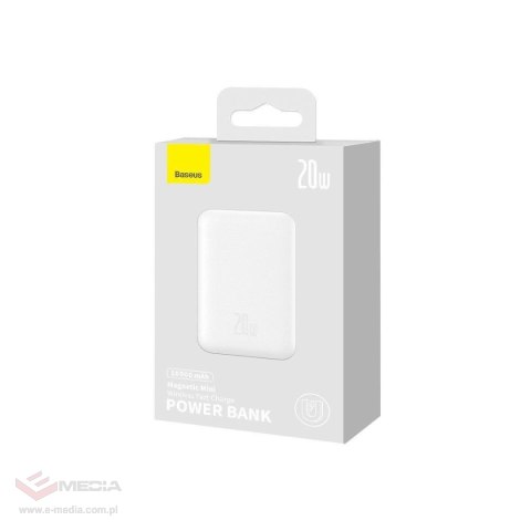 Powerbank Baseus Magnetic Mini 10000mAh USB-C PD 20W / MagSafe 15W - biały + kabel USB-C