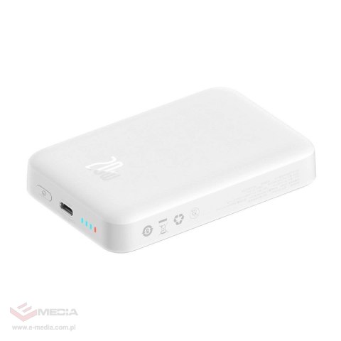 Powerbank Baseus Magnetic Mini 10000mAh USB-C PD 20W / MagSafe 15W - biały + kabel USB-C