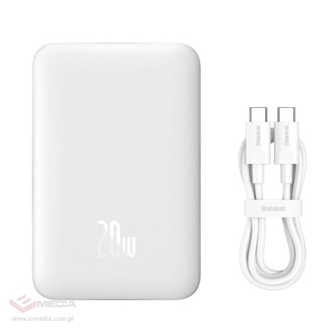 Powerbank Baseus Magnetic Mini 10000mAh USB-C PD 20W / MagSafe 15W - biały + kabel USB-C