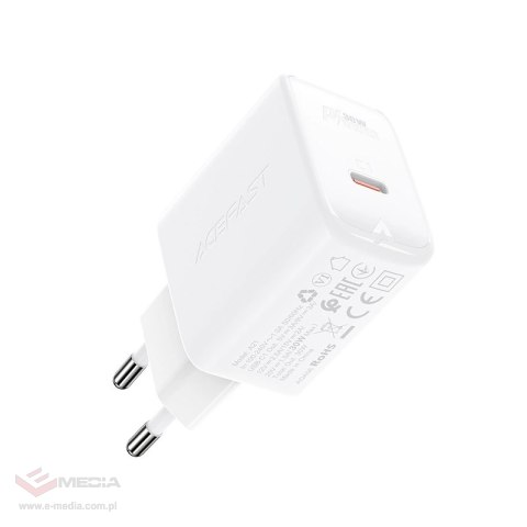 Acefast ładowarka sieciowa GaN USB Typ C 30W, PD, QC 3.0, AFC, FCP biały (A21 white)