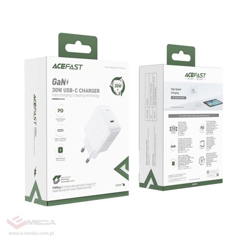 Acefast ładowarka sieciowa GaN USB Typ C 30W, PD, QC 3.0, AFC, FCP biały (A21 white)