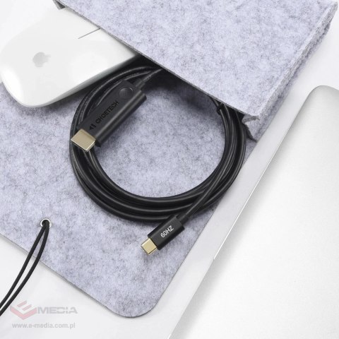 Choetech jednokierunkowy kabel adapter przejściówka z USB Typ C (męski) na HDMI 2.0 (męski) 4K 60Hz 1,8m czarny (CH0019)