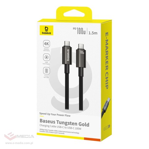 Kabel Baseus Tungsten Gold USB-C 3.2 / USB-C 3.2 100W 4K 60Hz 1.5m - czarny