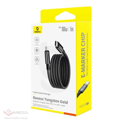 Kabel Baseus Tungsten Gold magnetyczny USB-C / USB-C 100W 1m - czarny