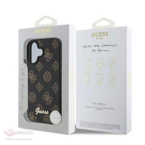 Etui Guess Peony Script MagSafe na iPhone 16 - czarne