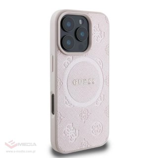 Etui Guess Saffiano Peony Classic Logo MagSafe na iPhone 16 Pro Max - różowe