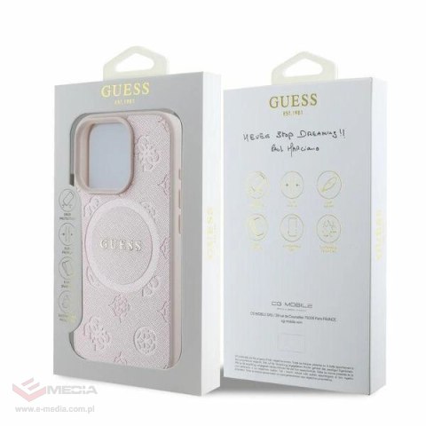 Etui Guess Saffiano Peony Classic Logo MagSafe na iPhone 16 Pro Max - różowe