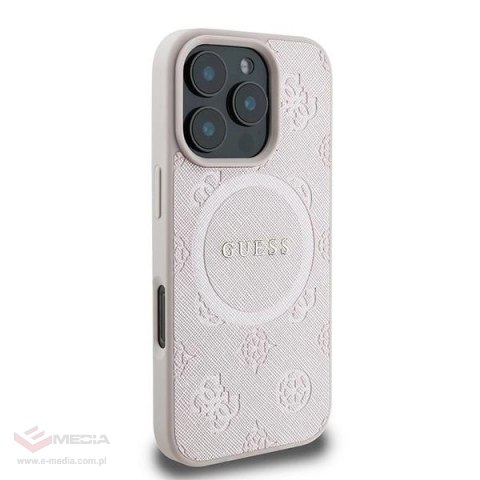 Etui Guess Saffiano Peony Classic Logo MagSafe na iPhone 16 Pro - różowe