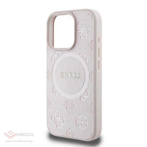 Etui Guess Saffiano Peony Classic Logo MagSafe na iPhone 16 Pro - różowe