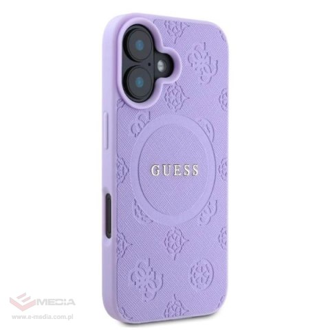 Etui Guess Saffiano Peony Classic Logo MagSafe na iPhone 16 - fioletowe