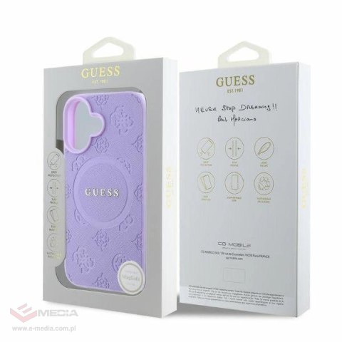 Etui Guess Saffiano Peony Classic Logo MagSafe na iPhone 16 - fioletowe