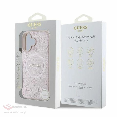 Etui Guess Saffiano Peony Classic Logo MagSafe na iPhone 16 - różowe