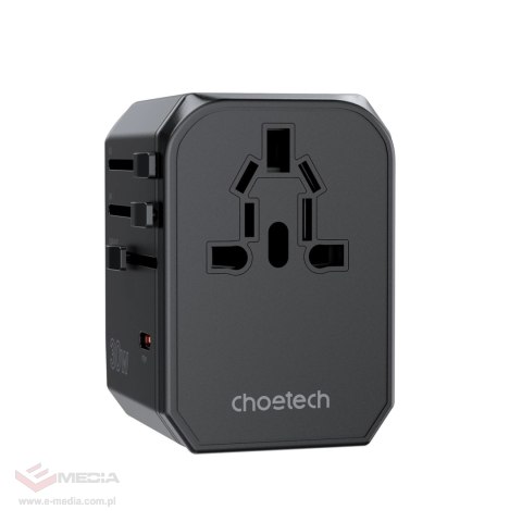 Ładowarka podróżna Choetech PD6041 USB-C USB-A PD 30W z 4 wtyczkami USA EU UK AU - czarna