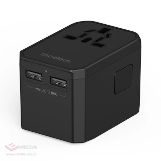 Ładowarka podróżna GaN Choetech PD6045 USB-C USB-A 45W z wtyczkami USA EU UK AU - czarna