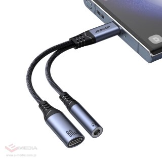 Adapter DAC 2w1 Joyroom SY-C02 USB-C do USB-C / mini jack 3.5 mm - czarny