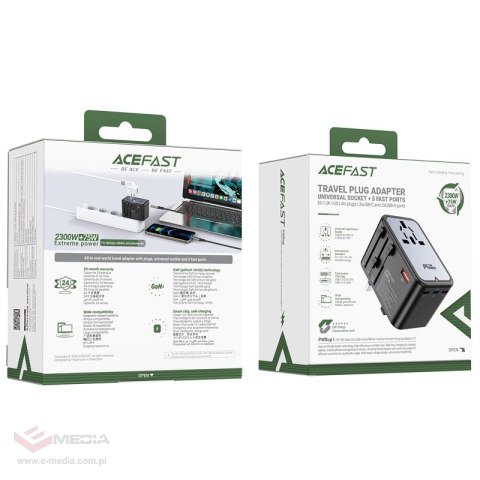 Adapter ładowarka podróżna Acefast Z1 GaN 75W PD 3x USB-C 2x USB-A - czarny