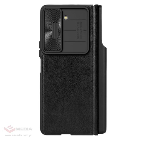 Skórzane etui z klapką i osłoną aparatu do Samsung Galaxy Z Fold 5 Nillkin Qin Leather Pro - czarne