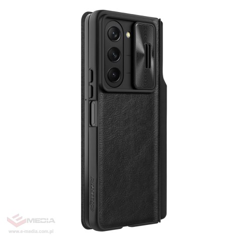 Skórzane etui z klapką i osłoną aparatu do Samsung Galaxy Z Fold 5 Nillkin Qin Leather Pro - czarne