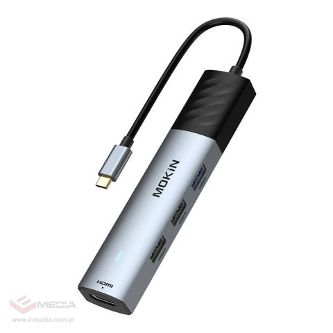 HUB 5 w 1 MOKiN USB-C PD 3.0 100W (srebrny)