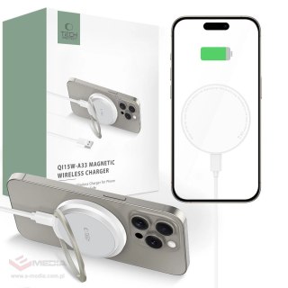 Ładowarka Tech-Protect QI15W-A33 indukcyjna z MagSafe i podstawką z kablem USB-A / USB-C - biała