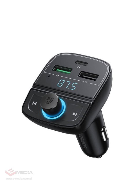 Transmiter FM UGREEN CD229, Bluetooth 5.0, USB QC 3.0, USB-C PD, microSD (czarny)