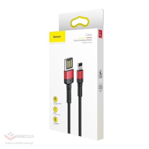 Kabel Lightning USB (dwustronny) Baseus Cafule 2,4A 1m (czarno-czerwony)
