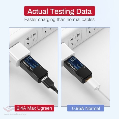 Kabel USB do Micro USB UGREEN	US289 QC 3.0 2.4A 0.50m (biały)