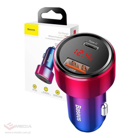 Ładowarka samochodowa Baseus Magic USB + USB-C QC 4.0 PD 45W (czerwono-niebieska)