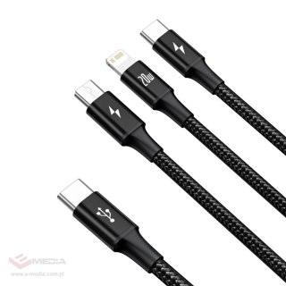 Kabel USB 3w1 Baseus Rapid Series, micro USB / Lightning / USB-C, 20W, 1.5m (czarny)