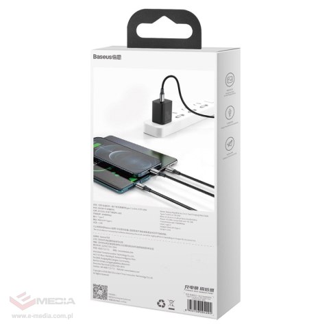 Kabel USB 3w1 Baseus Rapid Series, micro USB / Lightning / USB-C, 20W, 1.5m (czarny)