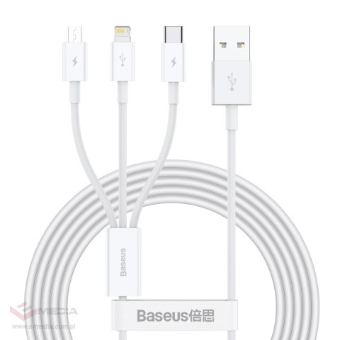 Kabel USB 3w1 Baseus Superior Series, USB do micro USB / USB-C / Lightning, 3.5A, 1.5m (biały)