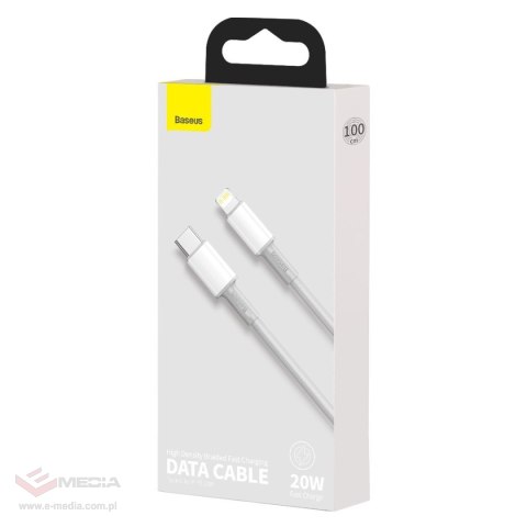 Kabel USB-C do Lightning Baseus High Density Braided, 20W, 5A, PD, 1m (biały)