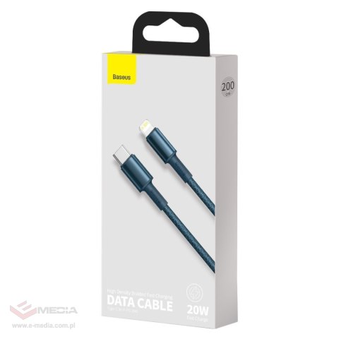 Kabel USB-C do Lightning Baseus High Density Braided, 20W, 5A, PD, 2m (niebieski)