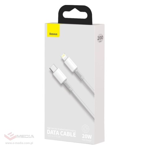 Kabel USB-C do Lightning Baseus High Density Braided, 20W, PD, 2m (biały)