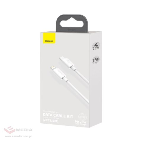 Kabel USB-C do Lightning Baseus Simple Wisdom, PD, 20W, 1.5m (biały) 2szt.