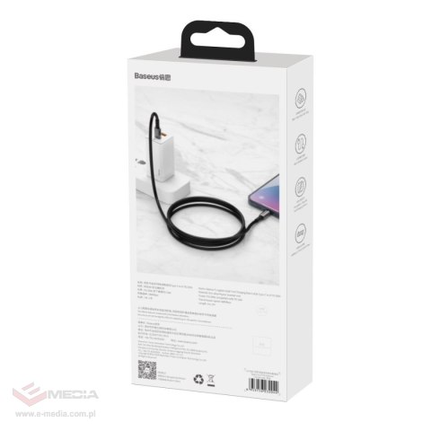 Kabel USB-C do Lightning Baseus Tungsten Gold, 20W, 5A, PD, 2m (czarny)
