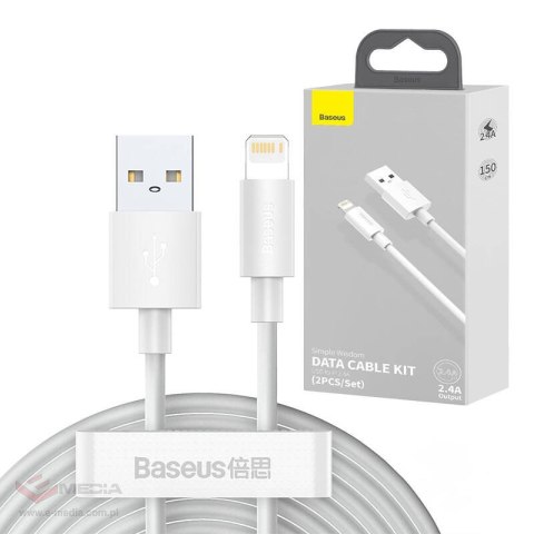 Kabel USB do Lightning Baseus Simple Wisdom, 2.4A, 1.5m (biały) 2szt.