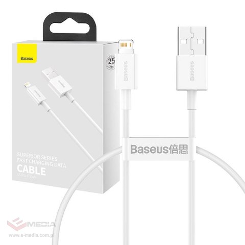 Kabel USB do Lightning Baseus Superior Series, 2.4A, 0.25m (biały)