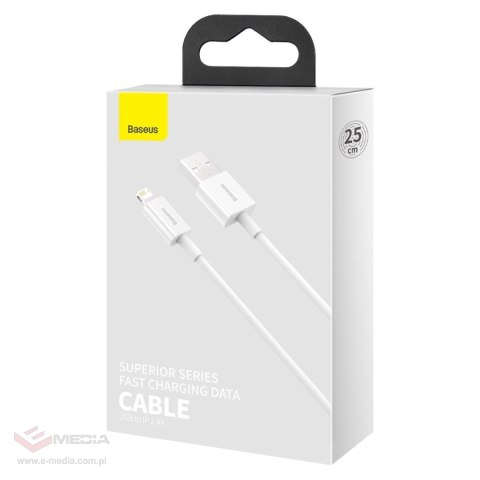 Kabel USB do Lightning Baseus Superior Series, 2.4A, 0.25m (biały)